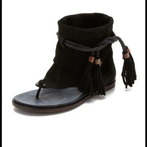 Free People Black Suede Sandals with Tassels
